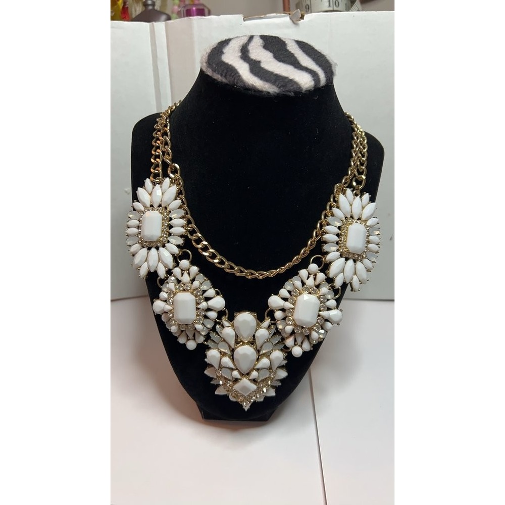 Vintage White and Gold Statement Necklace